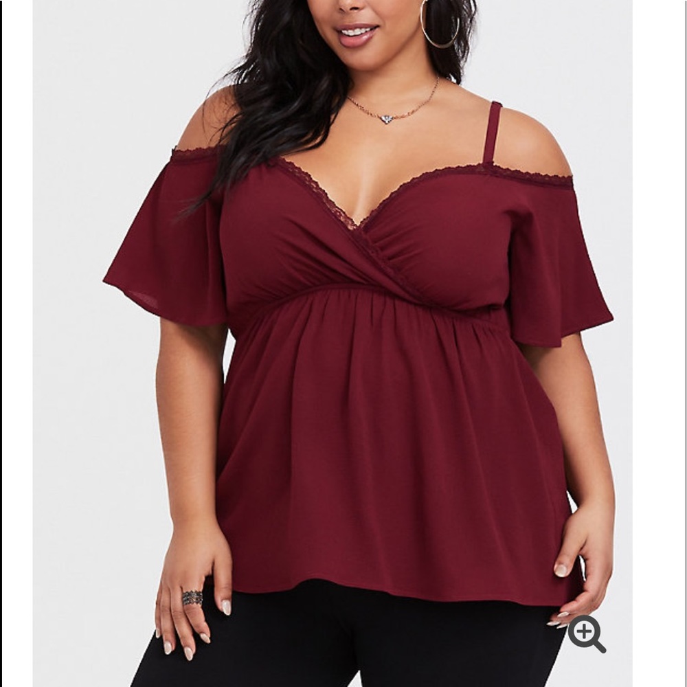 Burgundy Red Cold Shoulder Babydoll Blouse